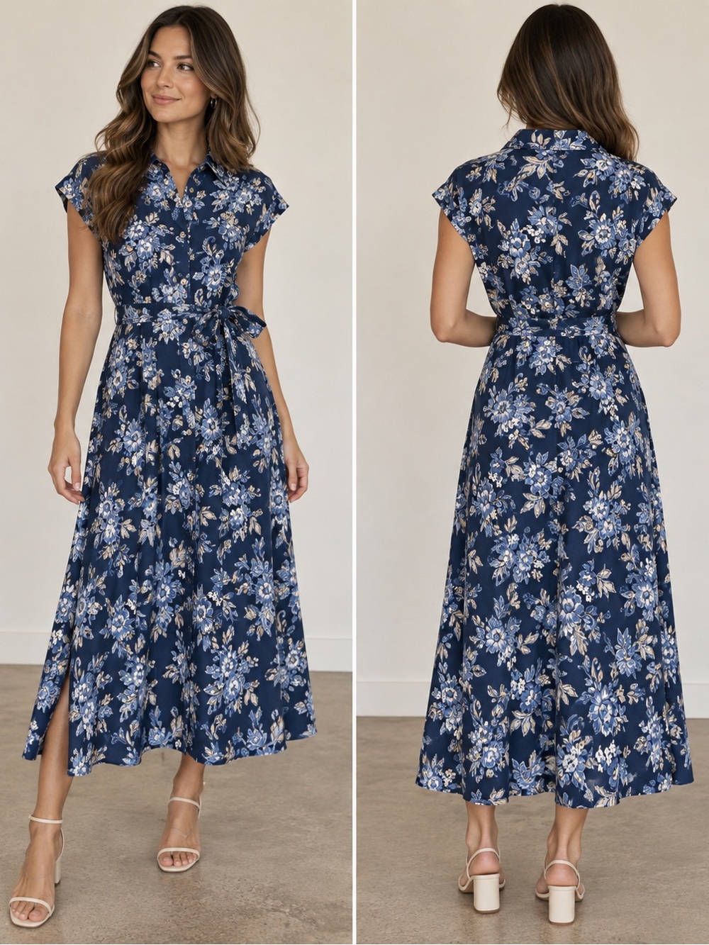 Lucky Brand Navy Floral Midi Dress